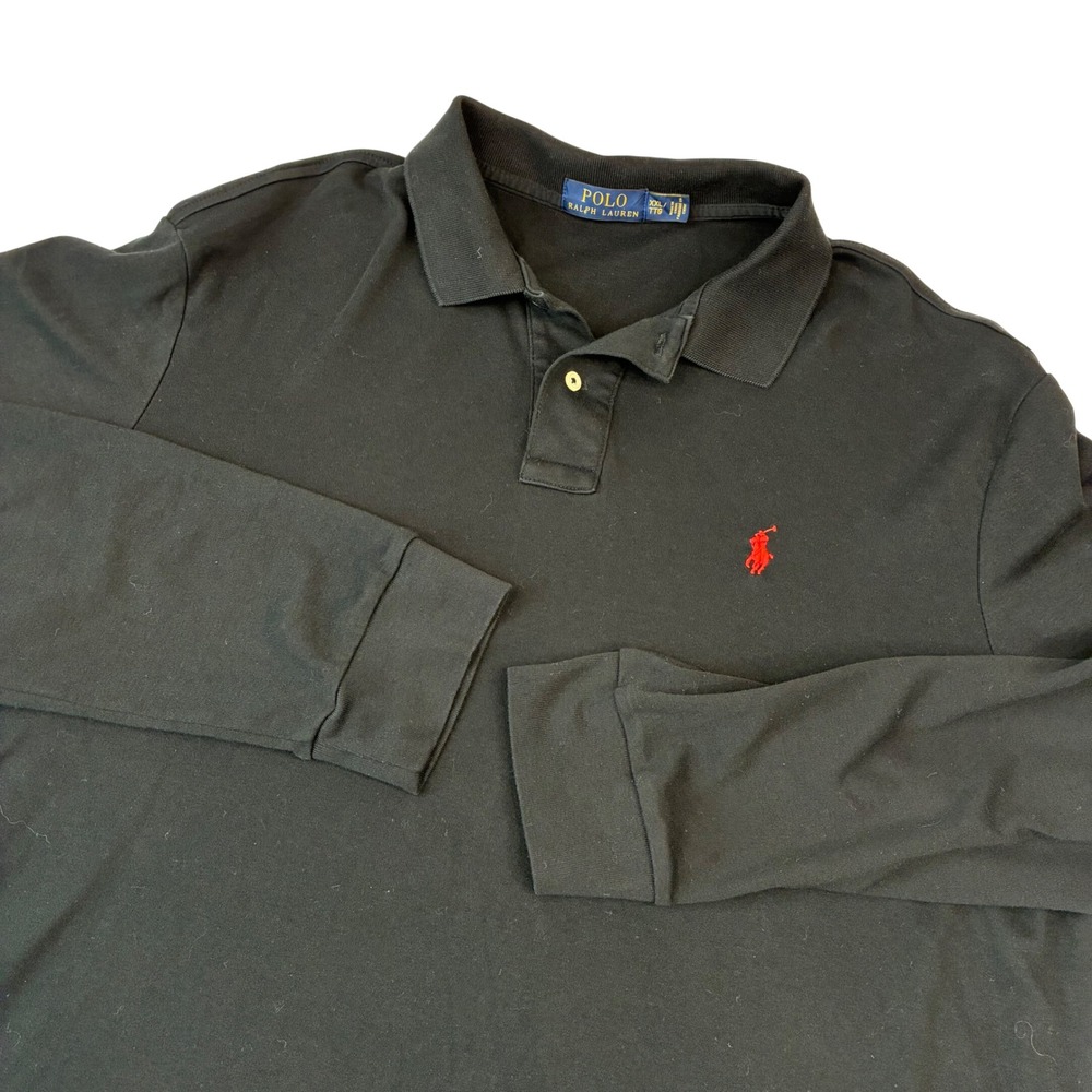 Polo Ralph Lauren Long Sleeve Polo Men XXL Black Red Pony Logo Cotton‎ Classic